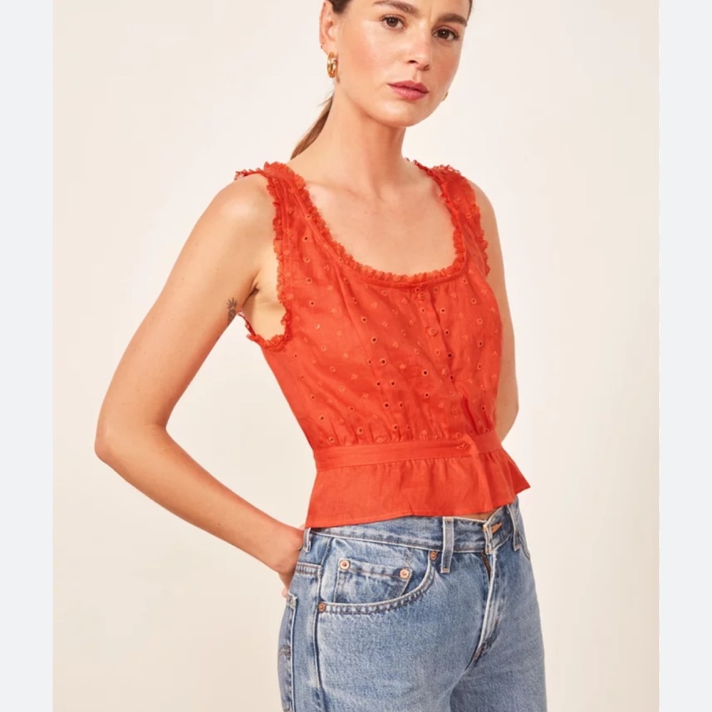 Reformation Luisa Eyelet Linen Top